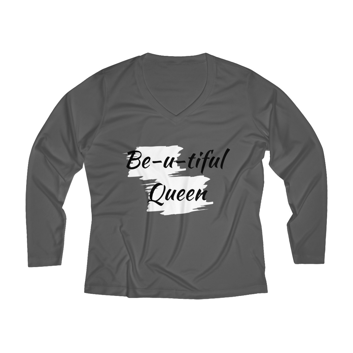 Long Sleeve V-neck Be-u-tiful Tee (Black Letters) - Image 3
