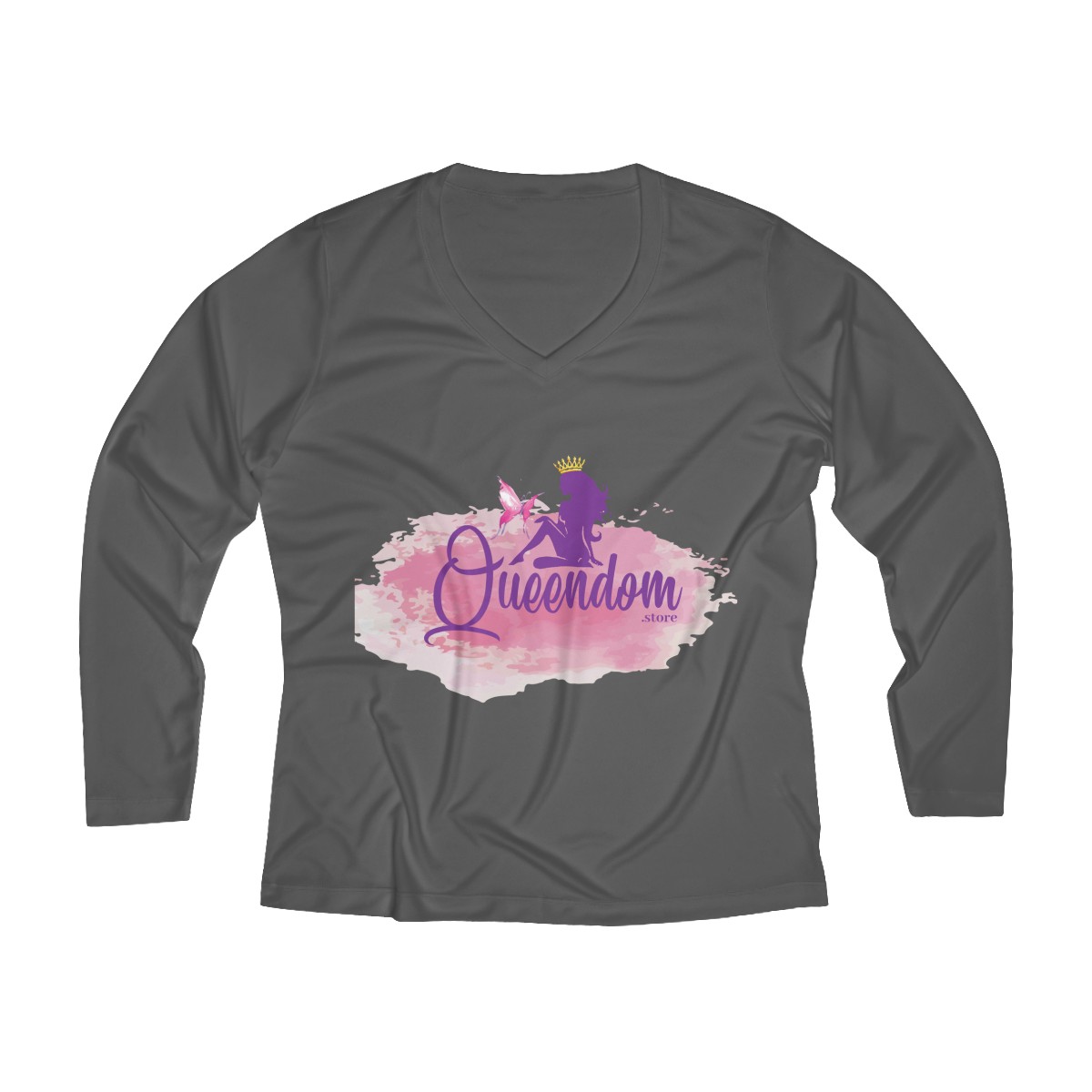 Long Sleeve V-neck Queendom Tee %100 polyester - Image 4