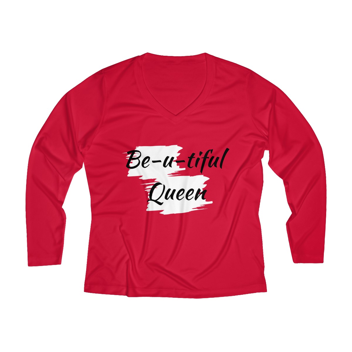 Long Sleeve V-neck Be-u-tiful Tee (Black Letters)